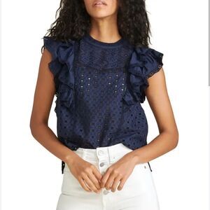 Veronica Beard Jie blouse eyelet ruffled sleeve coastal cotton